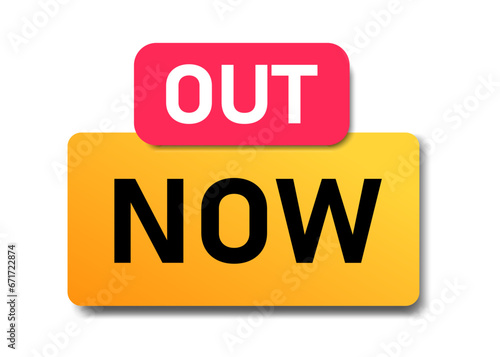 Out now label, badge, online shopping, web design elements. Vector illustration