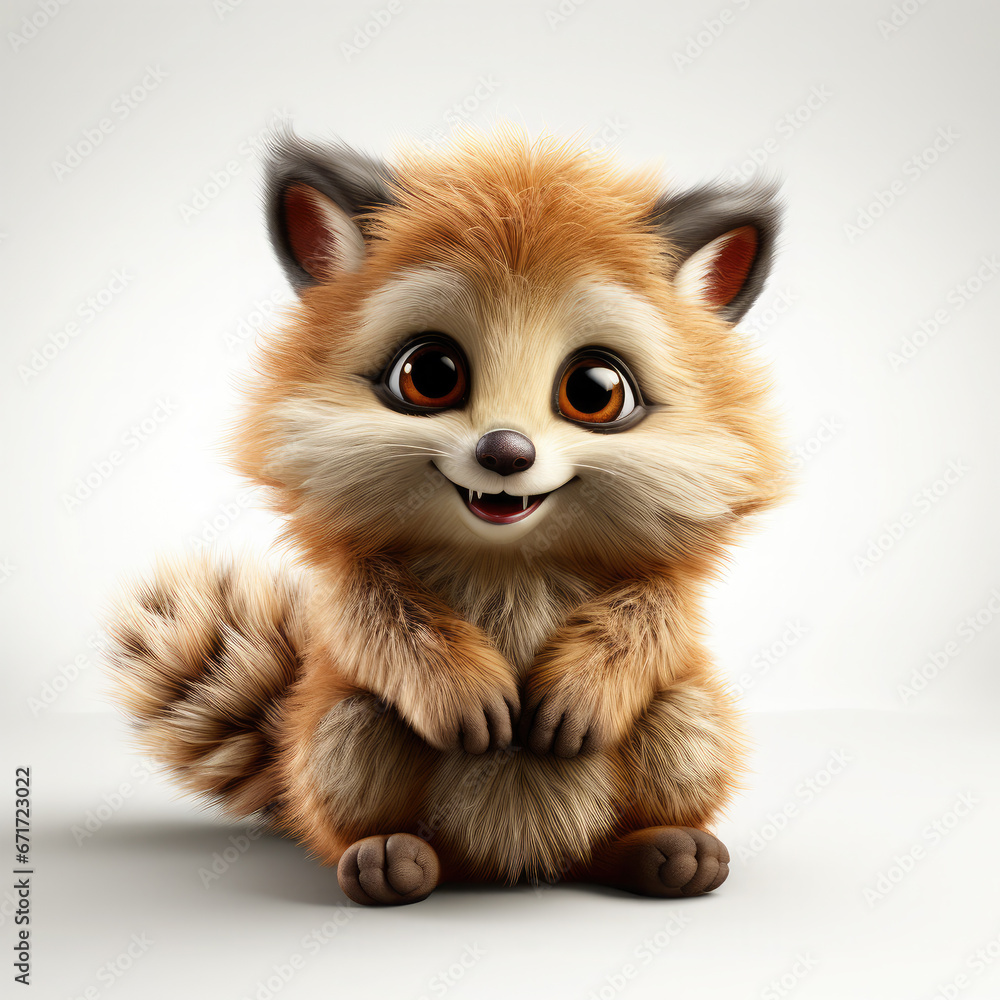 Obraz premium Сute furry animal with big eyes and a smile 3D illustration - Generative ai