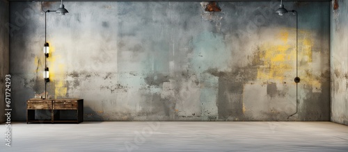 Urban backdrop in vintage photo studio with concrete wall