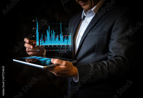 businessman using tablet analyzing business growth graph data and progress ,Business report on digital tablet.