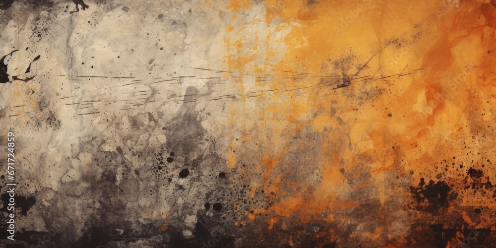 An orange and black painting on a wall. Suitable for modern interior designs or artistic projects