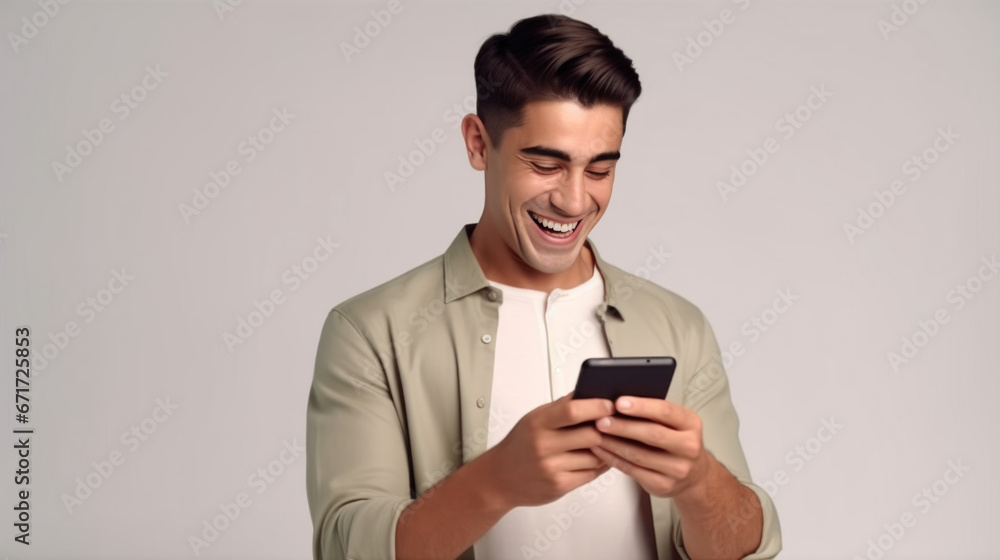portrait studio d'une personne en train d'utiliser une application sur son téléphone portable pour faire un achat ou communiquer portrait studio d'une personne en train d'utiliser une application sur son téléphone portable pour faire un achat ou communiquer