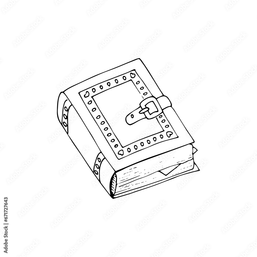 Hand-drawn book illustration. Isolated vector illustration of magic spell book. Hand-drawn book illustration. Isolated vector illustration of magic spell book.