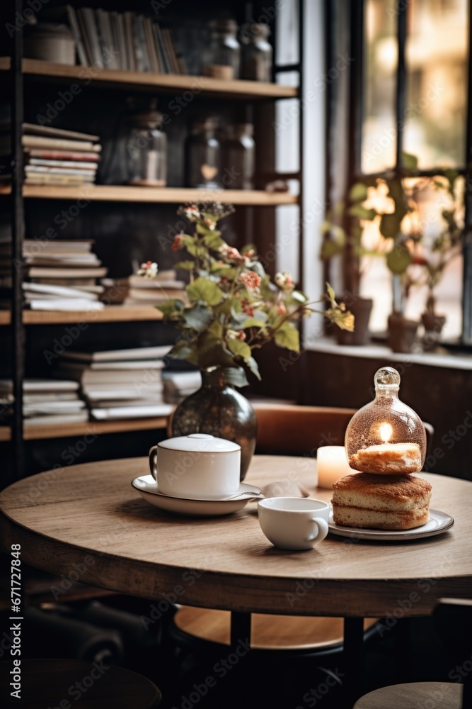 A table with a cup of coffee and a donut on it. Perfect for showcasing a cozy coffee break or a delicious treat. A table with a cup of coffee and a donut on it. Perfect for showcasing a cozy coffee break or a delicious treat.
