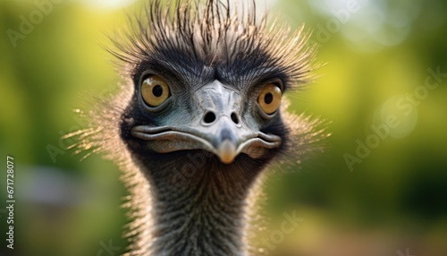 Photo of Close-Up of Majestic Ostrich Head Against Lush Greenery © Anna