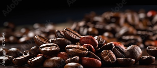 Dark background with empty space featuring coffee beans