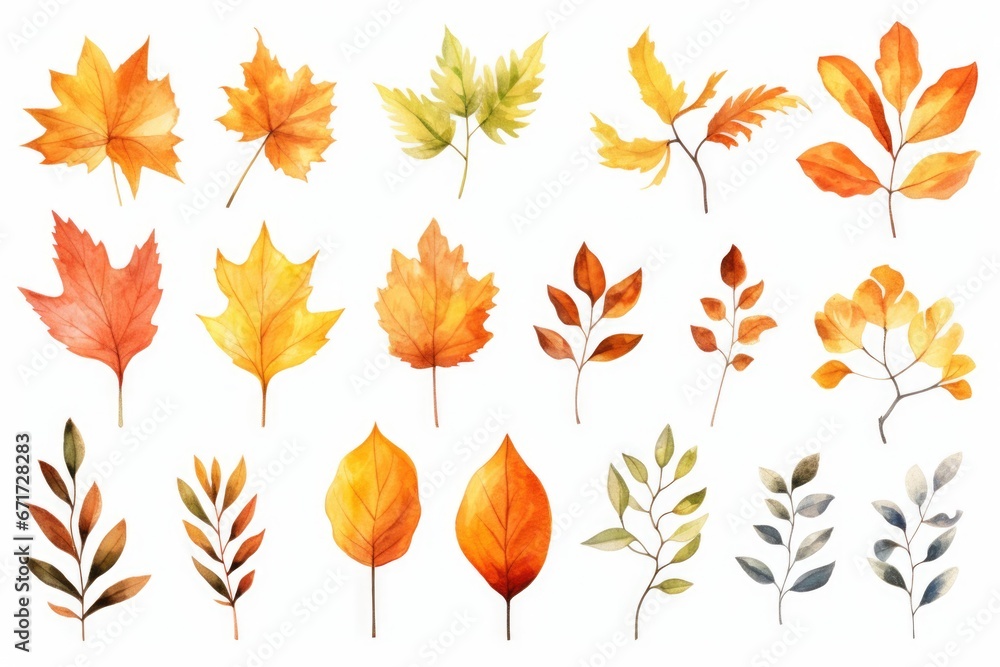 Fototapeta premium A collection of various colored leaves arranged on a clean white background. This versatile image can be used for a variety of projects and designs.