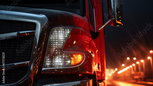 Truck in front close up shot of lights in transport company. Generative AI