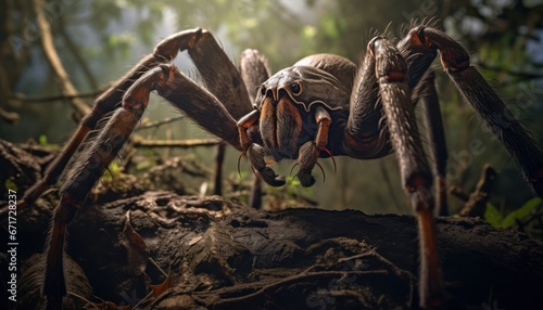 Photo of a Close Up of a Majestic Goliath Bird-Eater Spider in the Enchanting Wilderness