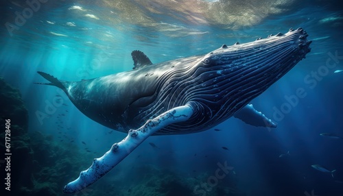 Photo of a Majestic Humpback Whale Gliding Through the Vast, Blue Ocean © Anna