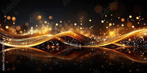 golden wave with sparkling particles on a black background photo