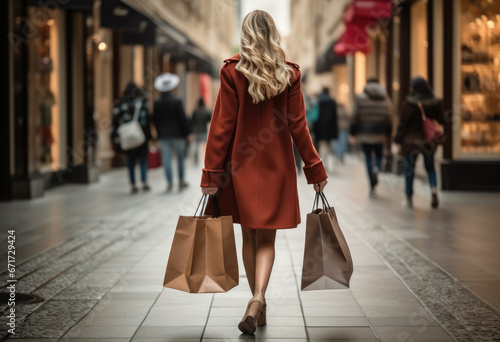 Unrecognisable stylish woman walking with shopping bags