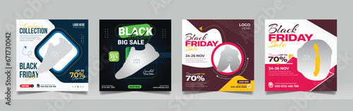 Black Friday Sale Offer Design Banner Template Pack For Social Media Post Fashion Square Flyer Template Set