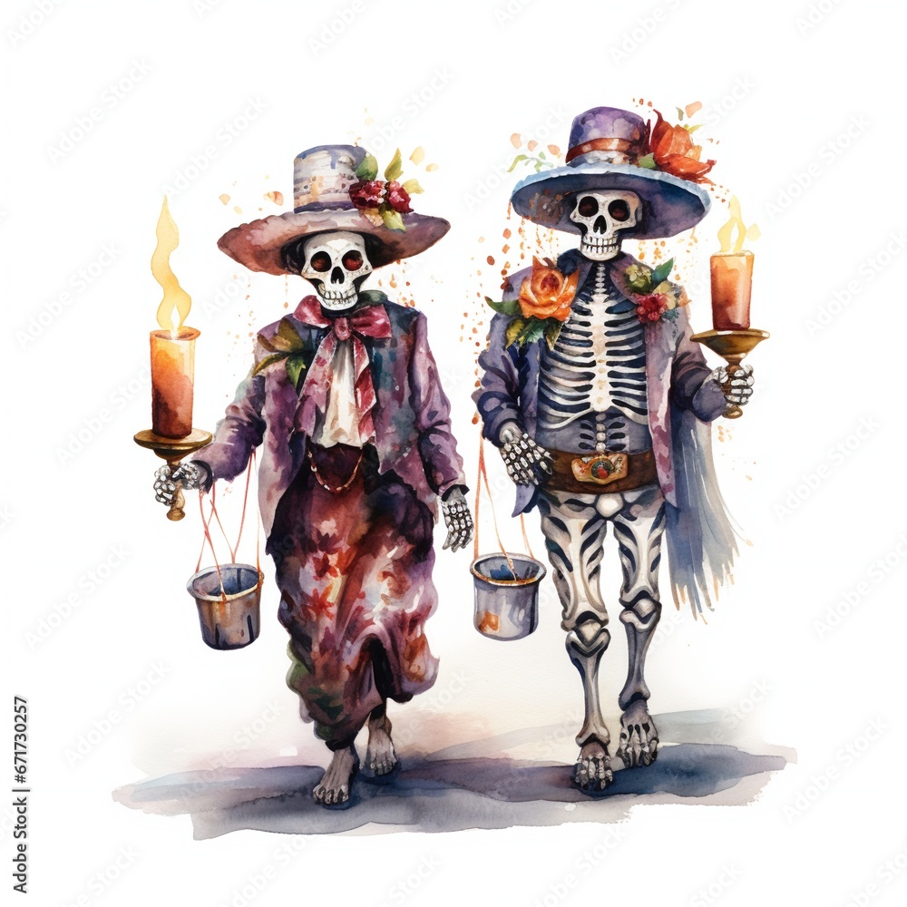 Fototapeta premium Day of the Dead Watercolor, Halloween, Mexican catrina Day of the Dead