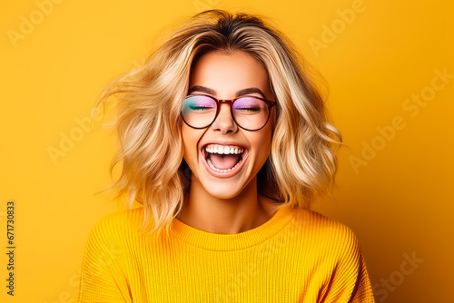 Urban woman in her thirties, blonde with glasses