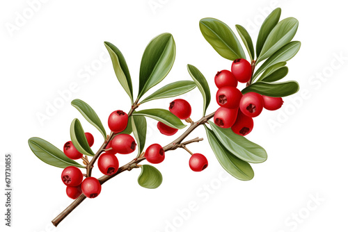 Lingonberry or Cowberry branch with red berries, transparent background photo
