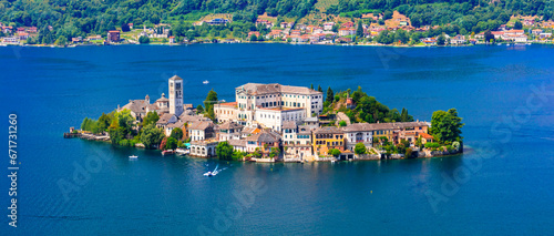 amazing unique island in the middle of lake - Orta san Giulio . Piemonte (Piedmont), north of Italy , Novara province