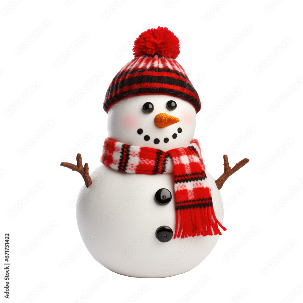 Fototapeta premium Happy snowman isolated on white background. Element for Christmas composition