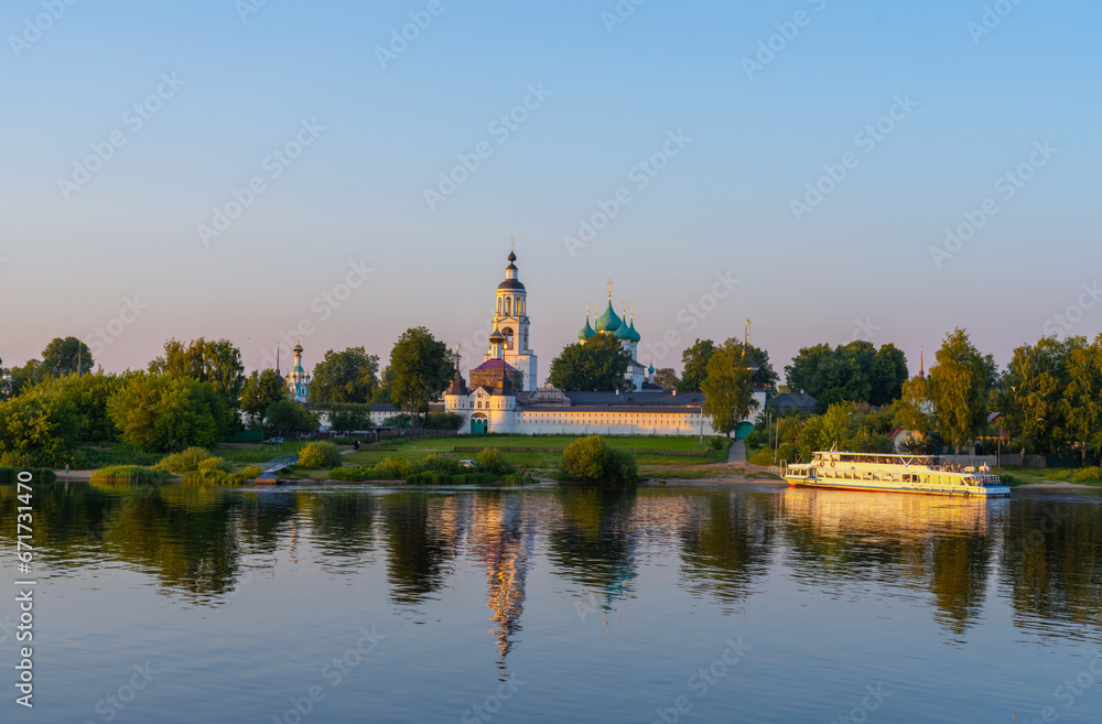 View of the Tolga Monastery from the Volga River during sunset View of the Tolga Monastery from the Volga River during sunset