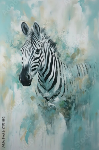 Artistic portrait of a zebra  abstract oil painting.