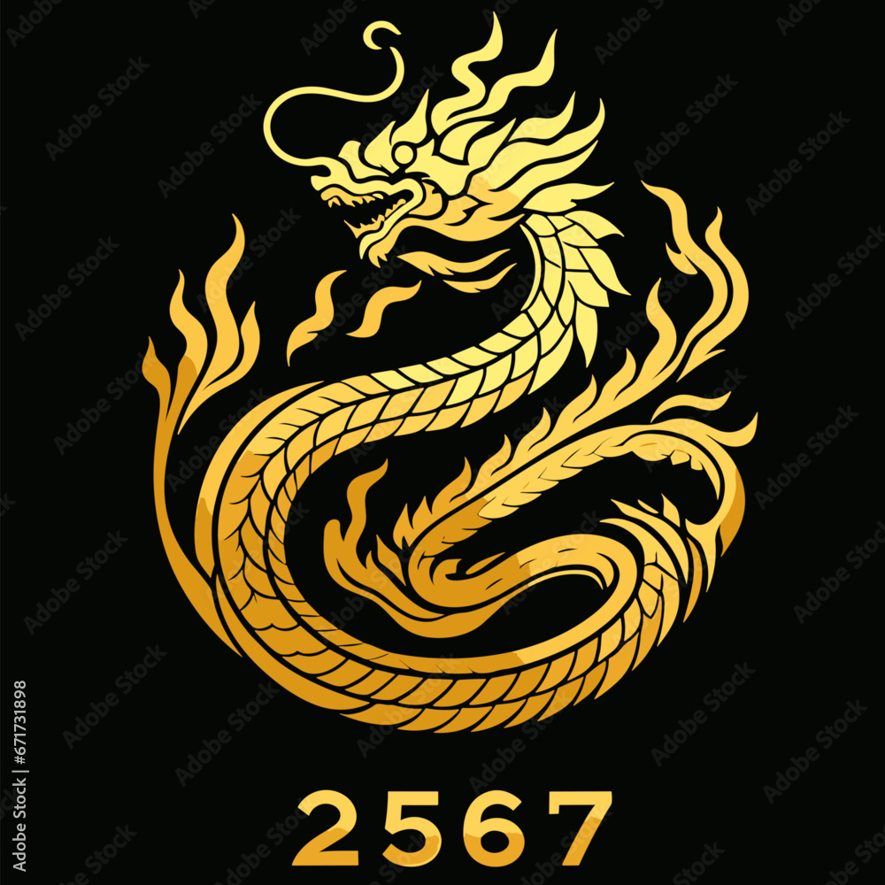 Thai naga, Chinese dragon symbol illustration for the New Year festival 2567 - Vector Thai naga, Chinese dragon symbol illustration for the New Year festival 2567 - Vector