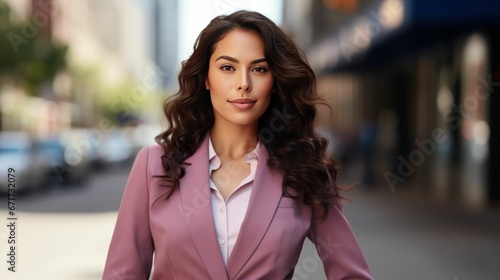beautiful and confident latina woman entrepreneur wearing elegant business suit 