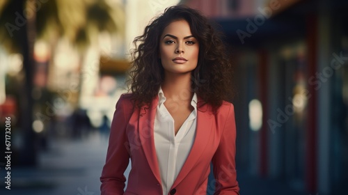 beautiful and confident latina woman entrepreneur wearing elegant business suit 