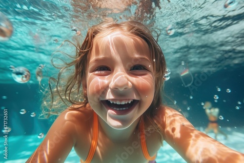 Girl swimming underwater in the paddling pool © yuliachupina