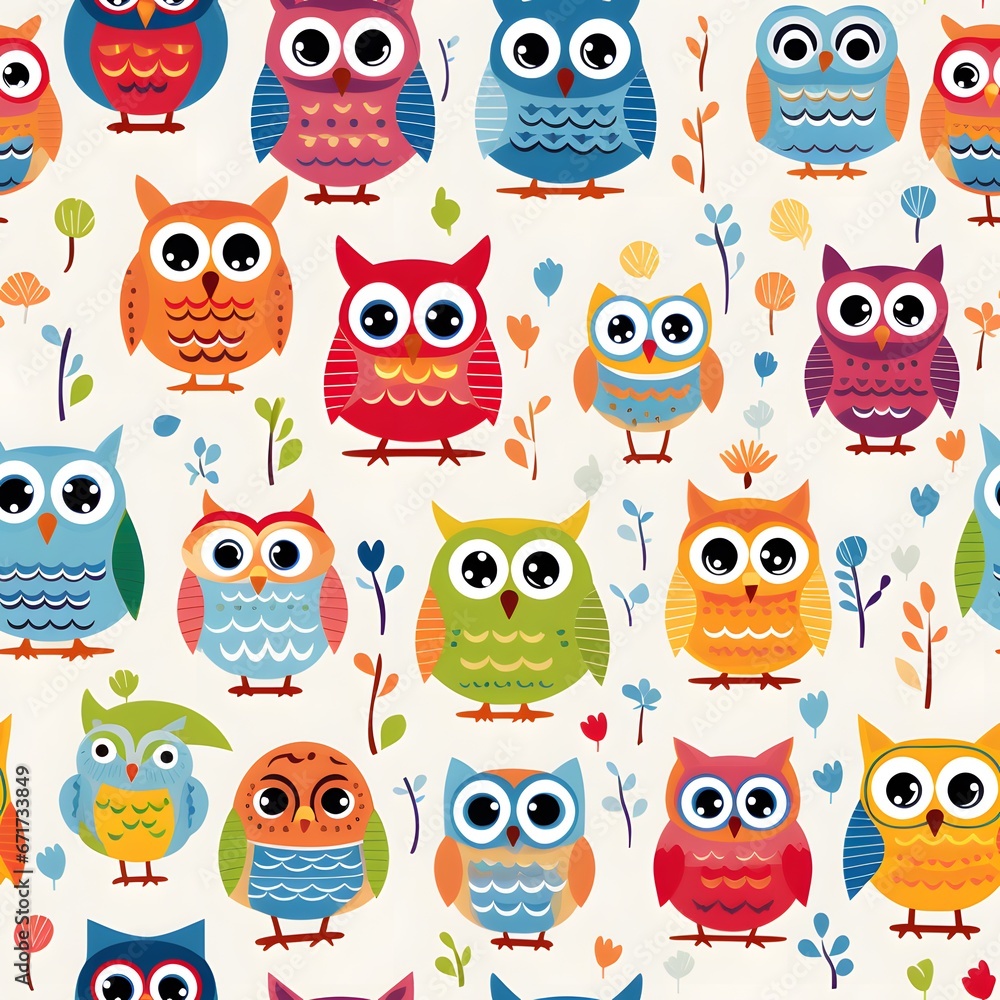 Cute cartoon owls seamless pattern background. Cute cartoon owls seamless pattern background.