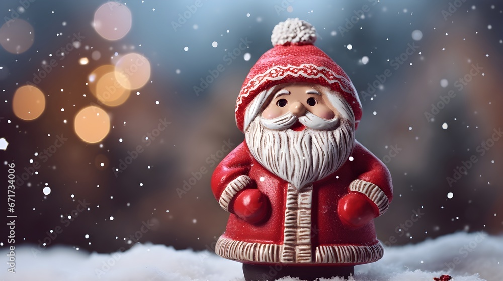 Cute Santa Claus in Christmas Attire with a Snowy Blur Background Cute Santa Claus in Christmas Attire with a Snowy Blur Background