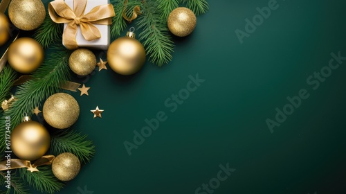 Merry Christmas ornament plant gift green plain background border arrangement