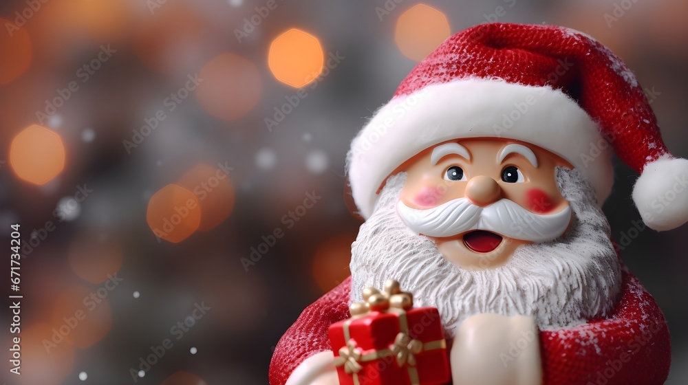 Cute Santa Claus in Christmas Attire with a Snowy Blur Background Cute Santa Claus in Christmas Attire with a Snowy Blur Background