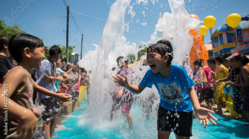 Street water fights at Songkran Festival, Thailand. photo