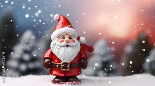 Cute Santa Claus in Christmas Attire with a Snowy Blur Background © Mauro
