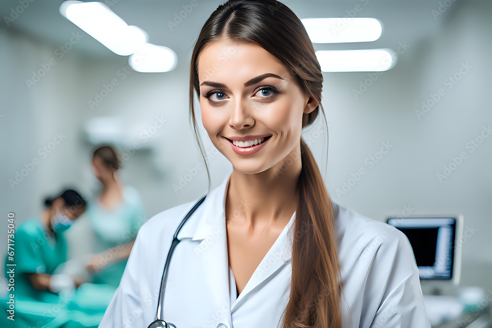 Beautiful smiling woman working in the medical field. Hospital nurse. Female doctor. Beautiful smiling woman working in the medical field. Hospital nurse. Female doctor.