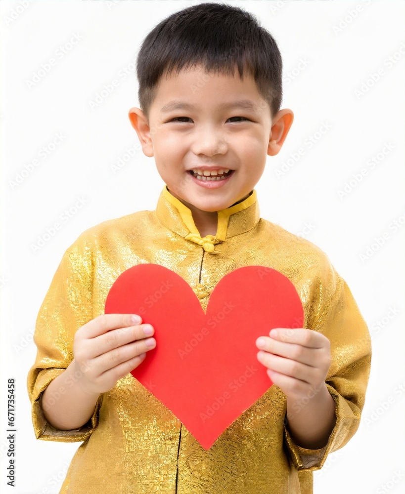Asian Boy Holding Paper Heart in Valentine's Day Asian Boy Holding Paper Heart in Valentine's Day