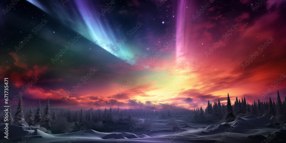 Northern Lights aurora borealis over a Mountain landscape