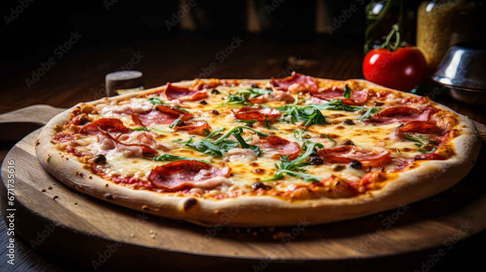 Fresh Italian pizza on a wooden board Fresh Italian pizza on a wooden board
