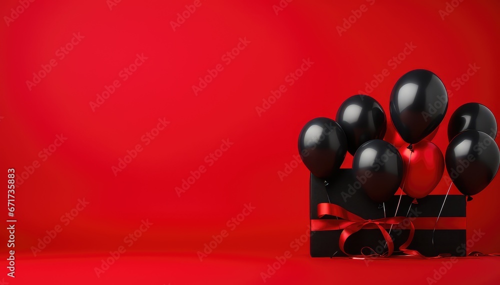 black and red balloons on a red background , for black friday sales decoration ,banner, presentation ,with large copy space black and red balloons on a red background , for black friday sales decoration ,banner, presentation ,with large copy space