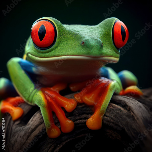 portrait of red eyed tree frog on a branch. ai generative