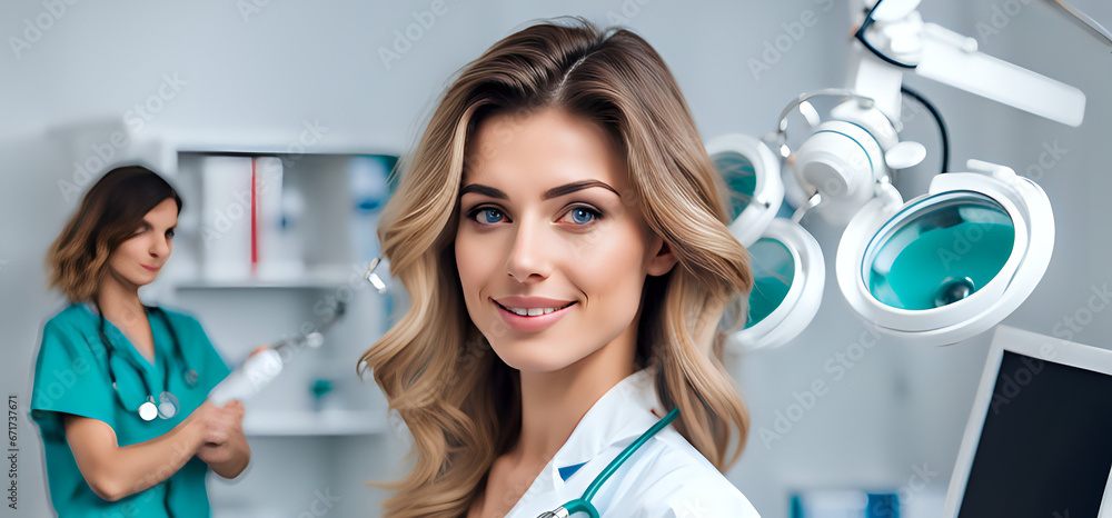 Beautiful smiling woman working in the medical field. Hospital nurse. Female doctor. Beautiful smiling woman working in the medical field. Hospital nurse. Female doctor.