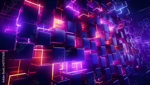 Purple 3D background with cubes and technological, artificial intelligence concept
