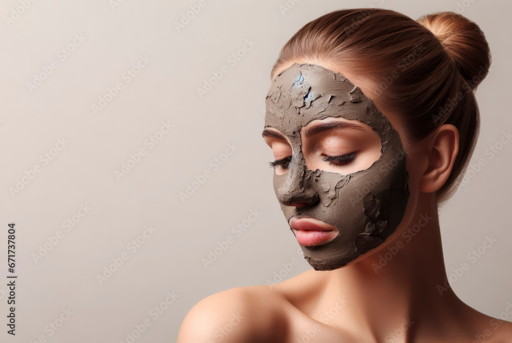 woman in clay facial mask on white background. ai generative woman in clay facial mask on white background. ai generative