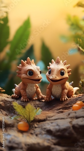 Adorable Twin Dinosaurs