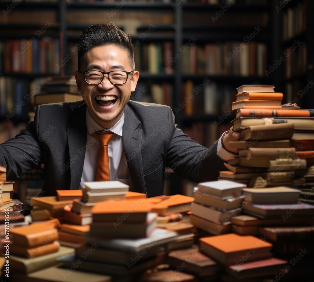 Asian Man Librarian Occupation Professional Backdrop Generative AI