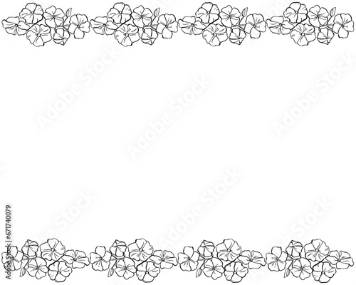 Horizontal floral frame pattern. Leaf Border. Vector illustration. Hand drawn flowers.