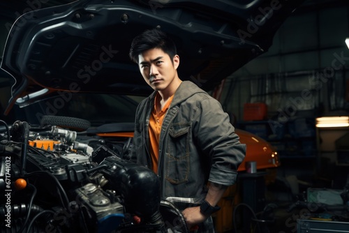 Asian Male Mechanic Job Attractive Setting Generative AI