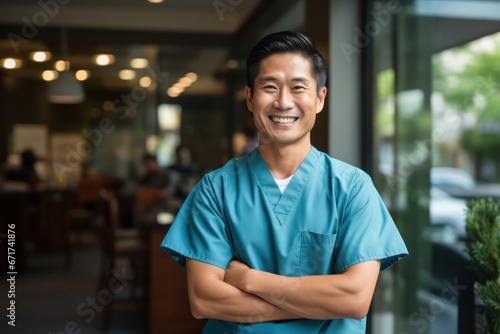Asian Man Medical Assistant Professional Setting Generative AI
