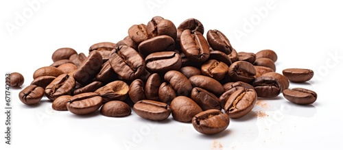 Coffee beans with leaves isolated on white background
