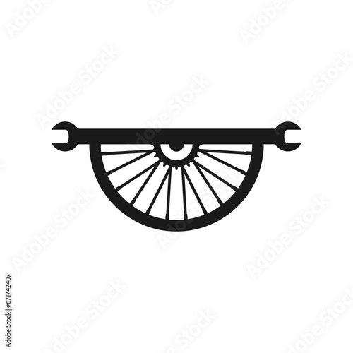 Bike wheel with long wrench. Half part bicycle wheel. Vector element.